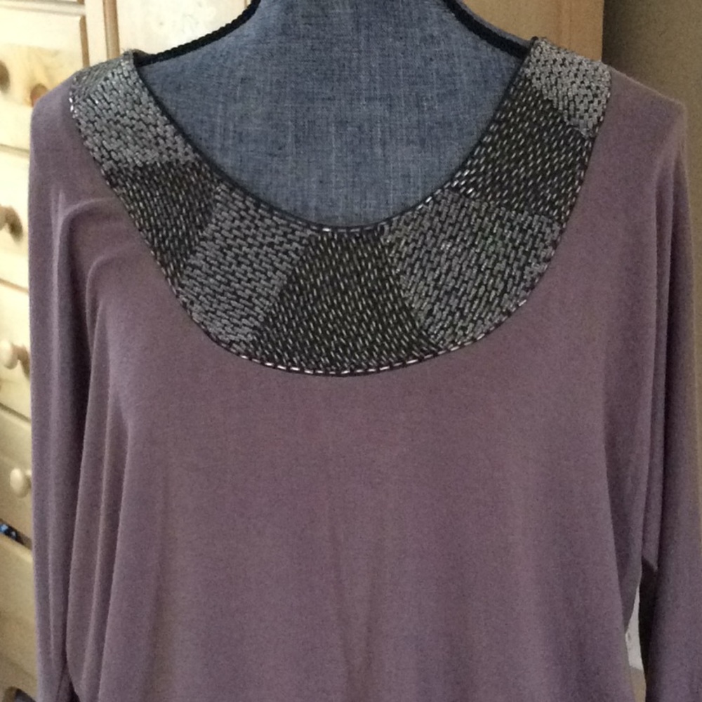 Lite plum w,beading , 95% rayon,dry clean,